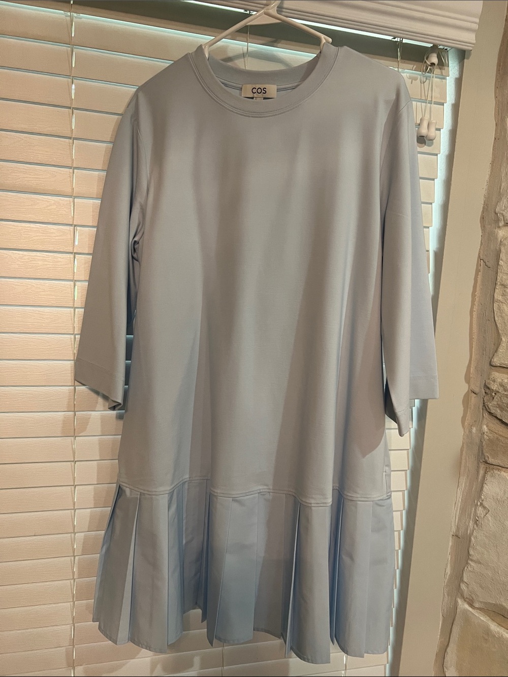 COS Light Blue Pleated Hem Shift Dress
